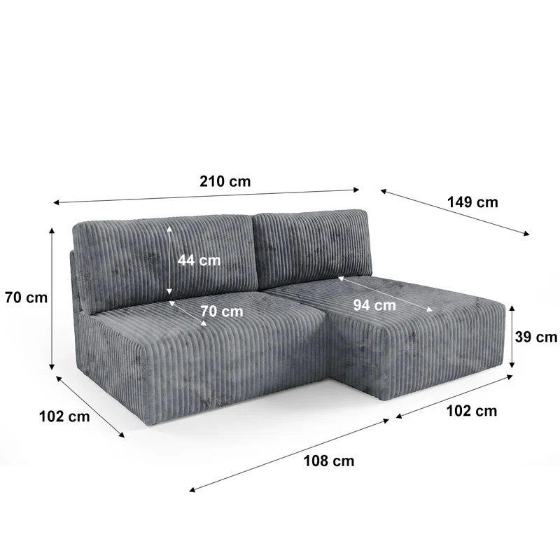 Canapé d'angle réversible et convertible 3 places avec coffre Angela Gris foncé