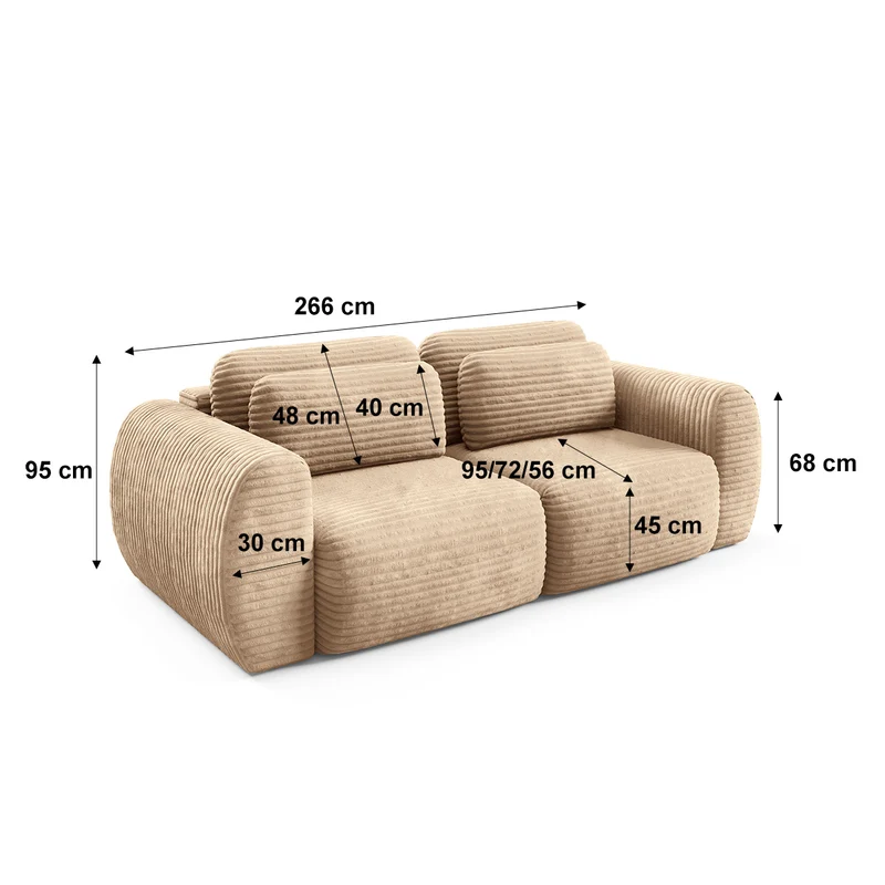 Canapé convertible 3 places avec coffre Camilla Beige