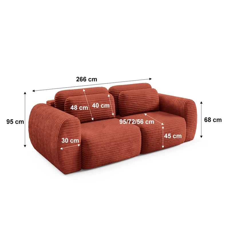 Canapé convertible 3 places avec coffre Camilla Terracotta