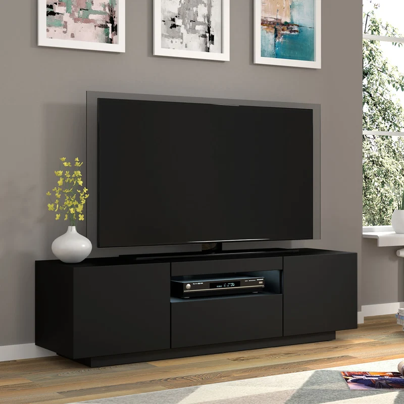 Meuble TV mural 3 portes 150 cm LED Aurus Noir