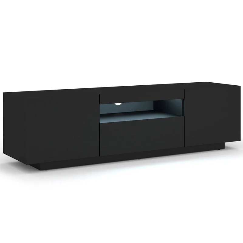 Meuble TV mural 3 portes 150 cm LED Aurus Noir