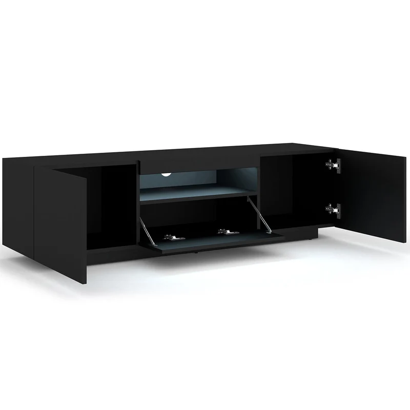 Meuble TV mural 3 portes 150 cm LED Aurus Noir