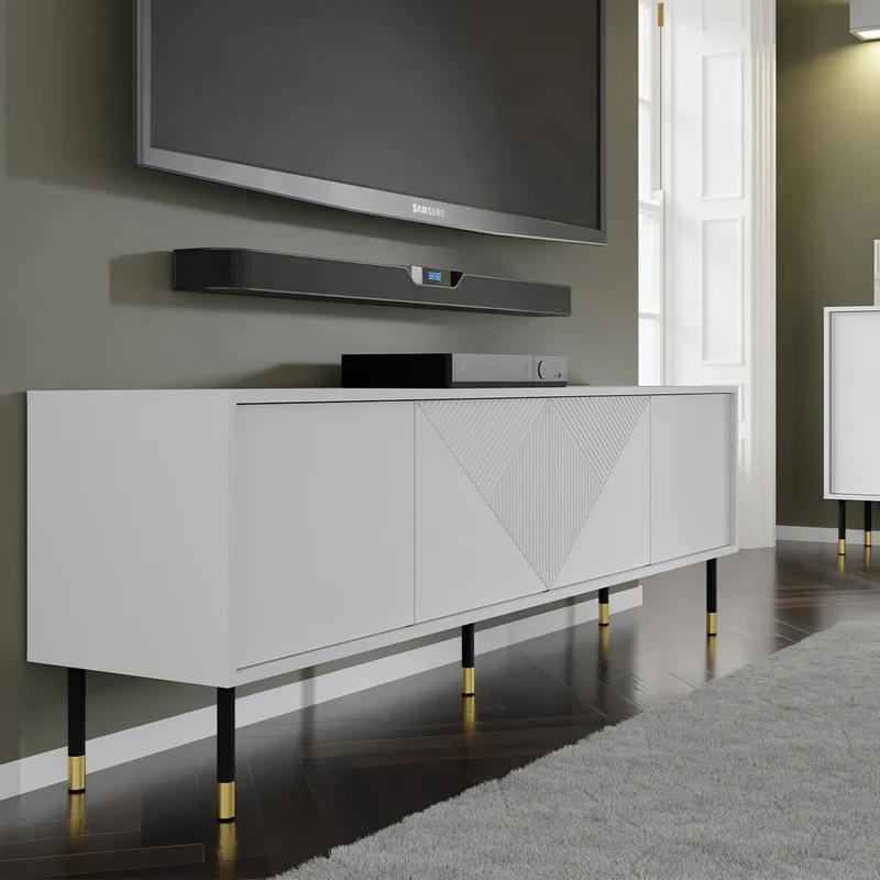 Meuble TV 4 portes 180 cm Aglaé Blanc