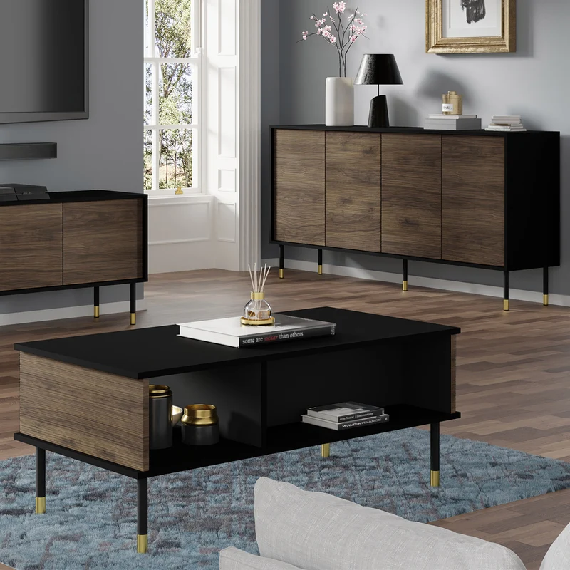 Table basse 110 cm Rani Bois et Noir