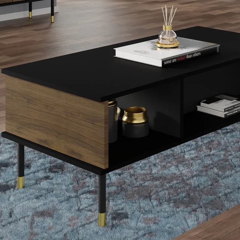 Table basse 110 cm Rani Bois et Noir