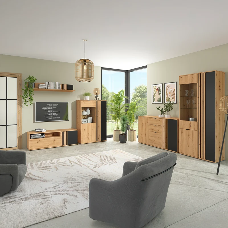 Meuble TV 1 porte 1 tiroir 135 cm Ezra Bois
