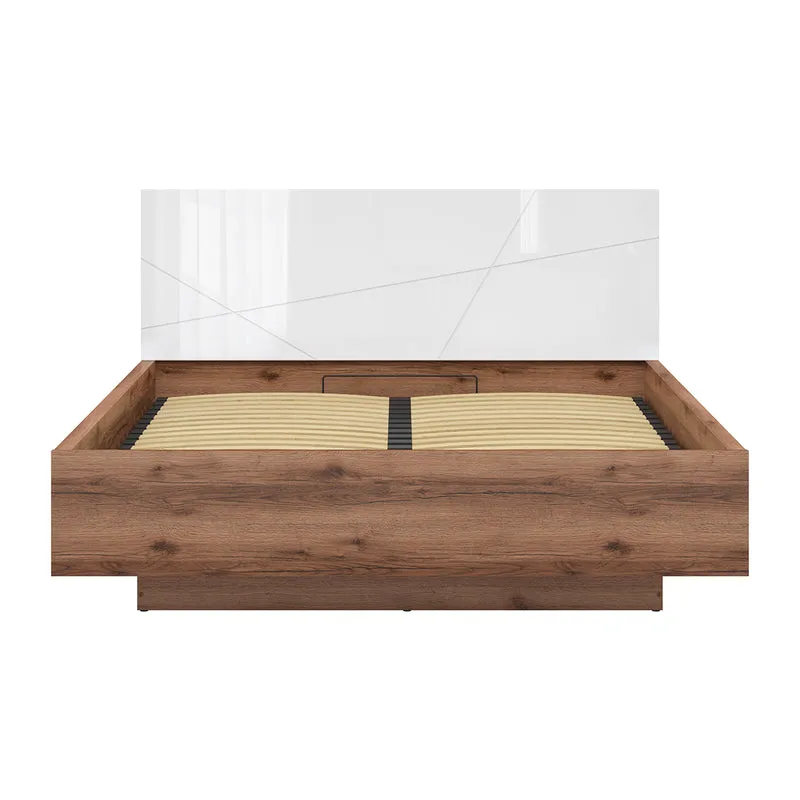 Lit coffre 160x200 sommier inclus Sven Blanc et Bois