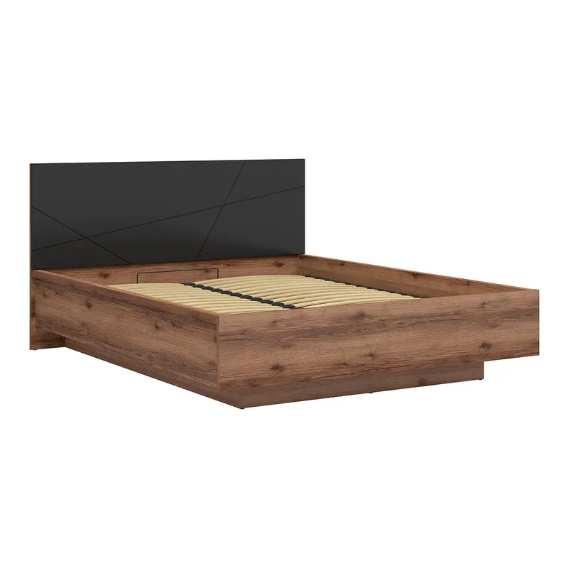 Lit coffre 160x200 sommier inclus Sven Noir et Bois