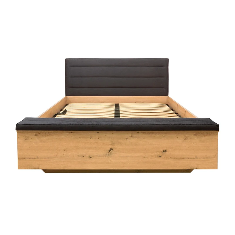 Lit coffre 140x200 avec banc et sommier inclus Glenn Bois et Noir