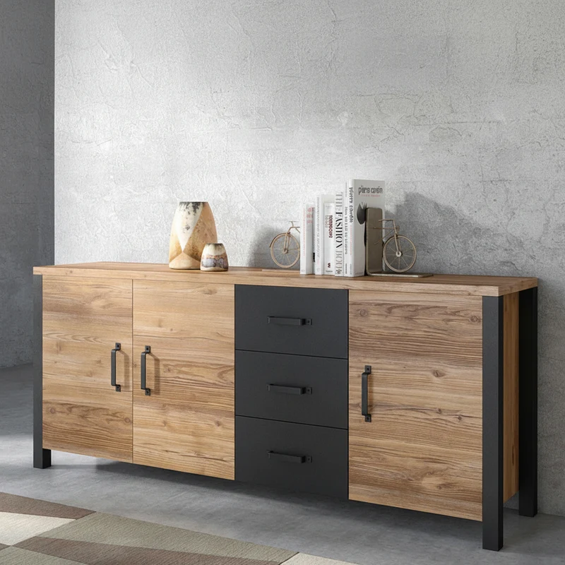 Buffet 3 portes 3 tiroirs Lyam Bois et Noir