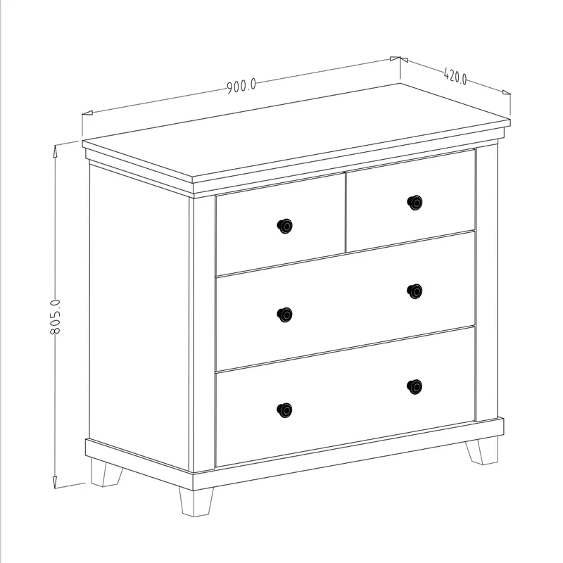 Commode 4 tiroirs Martin Vert et Bois