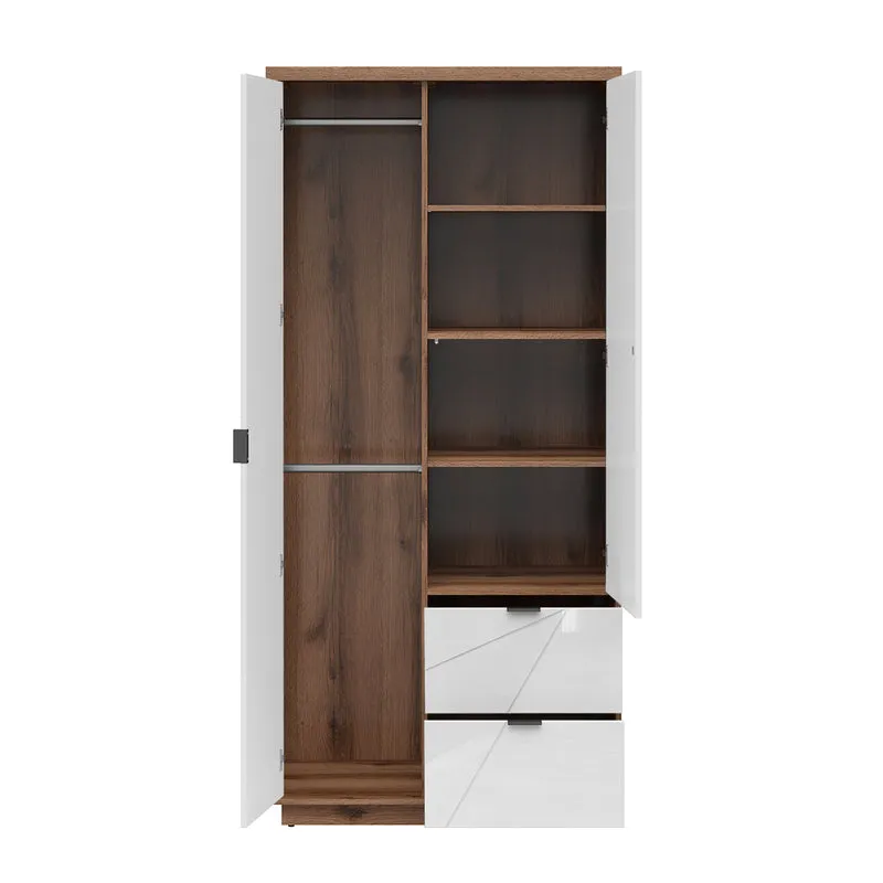 Armoire 2 portes 2 tiroirs Sven Blanc et Bois