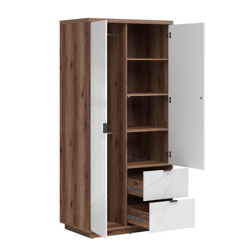 Armoire 2 portes 2 tiroirs Sven Blanc et Bois