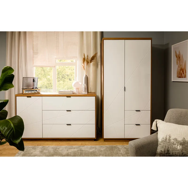 Armoire 2 portes 2 tiroirs Sven Blanc et Bois