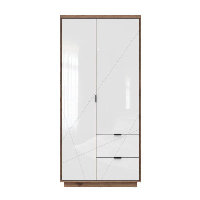 Armoire 2 portes 2 tiroirs Sven Blanc et Bois