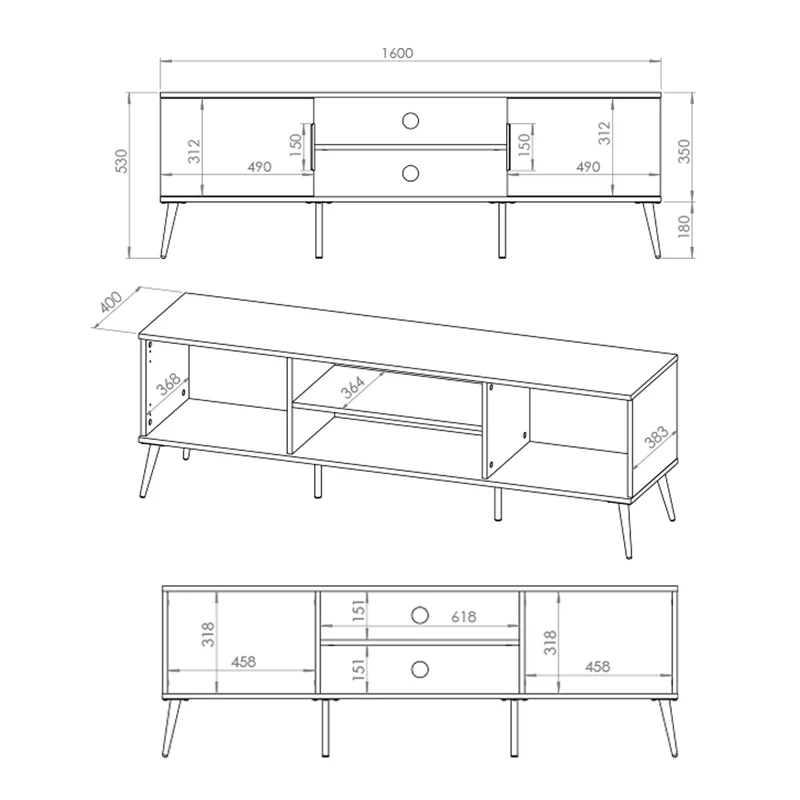 Meuble TV 2 portes 160 cm Zora Blanc et Doré