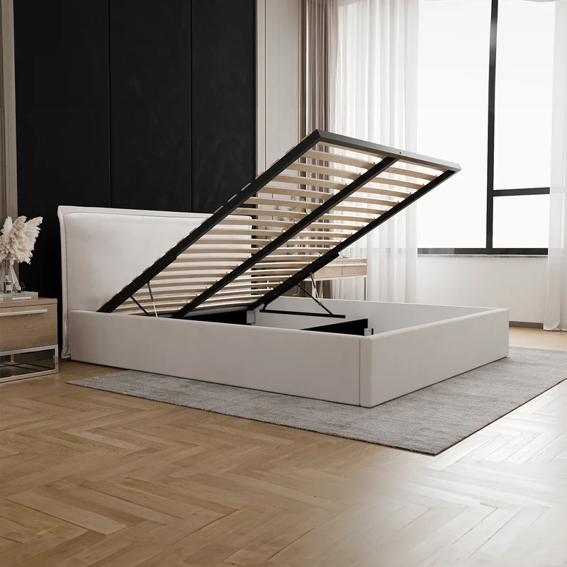Lit coffre 160x200 sommier inclus Velis Blanc cassé