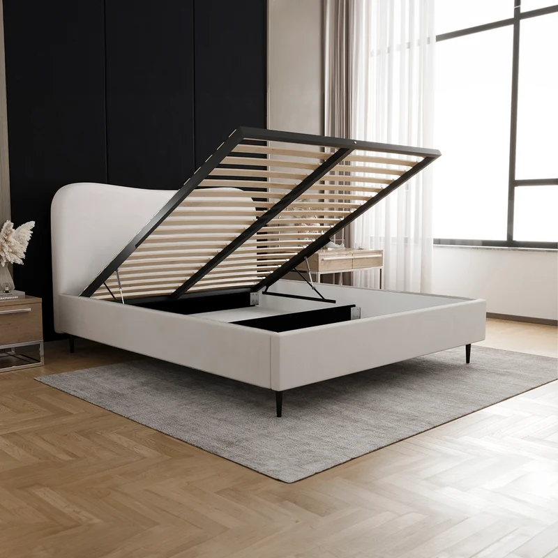 Lit coffre 160x200 sommier inclus Gemma Blanc cassé