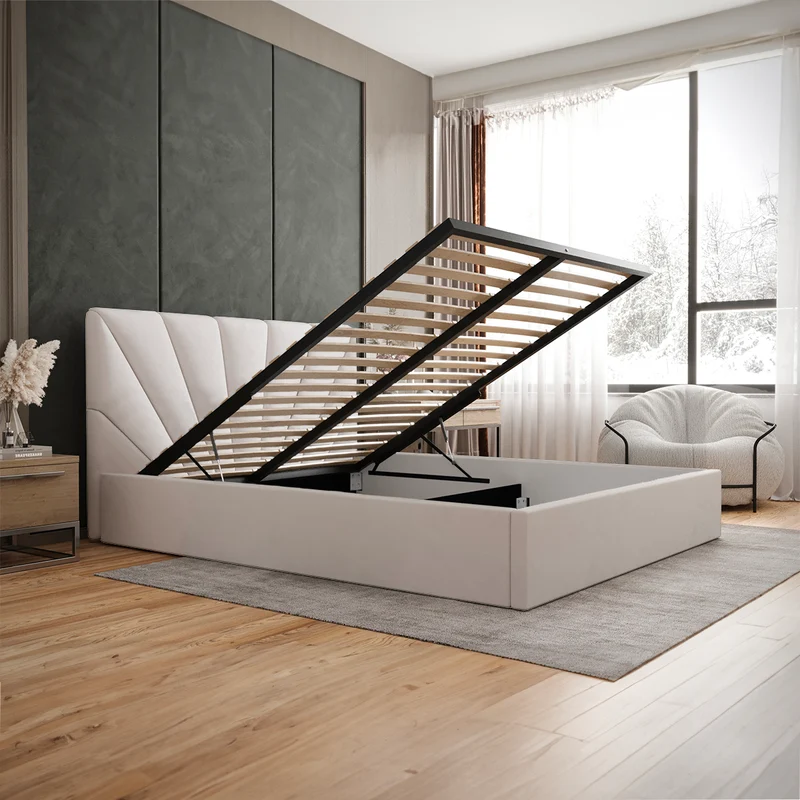 Lit coffre 160x200 sommier inclus Ysee Blanc cassé