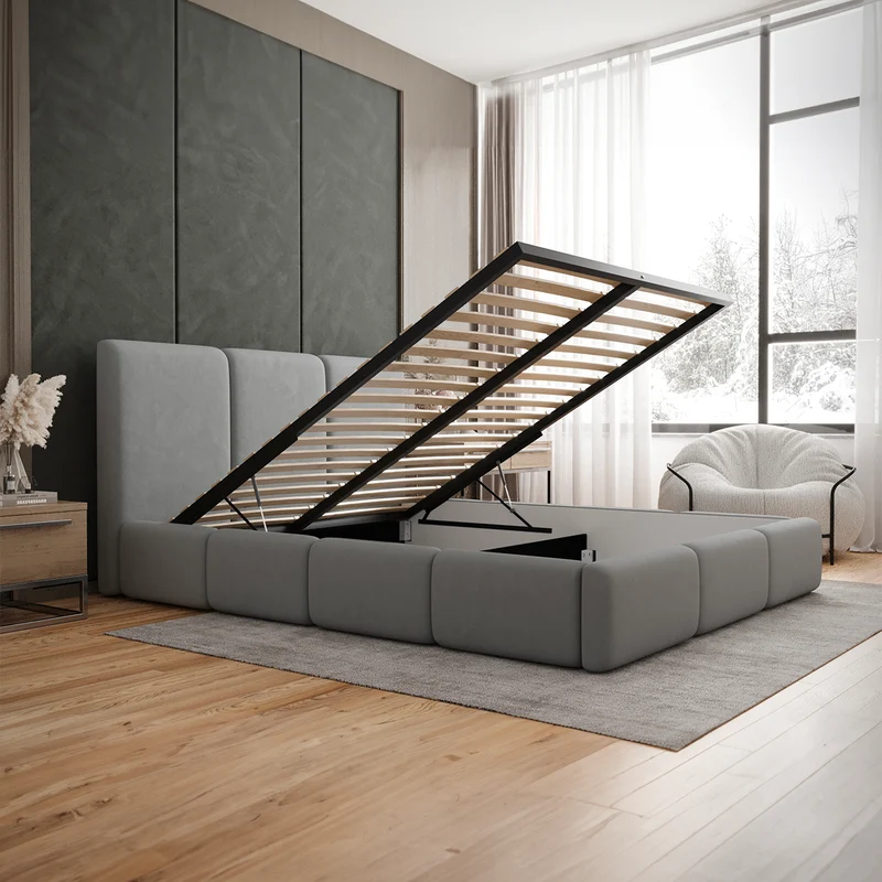 Lit coffre 160x200 sommier inclus Alto Gris