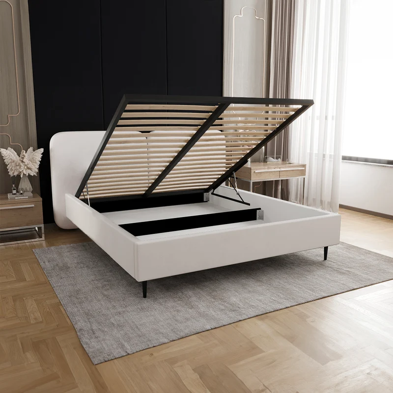 Lit coffre 160x200 sommier inclus Luz Blanc cassé