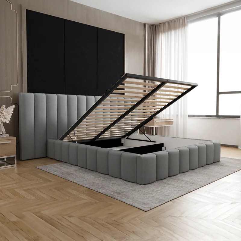 Lit coffre 160x200 sommier inclus Kira Gris