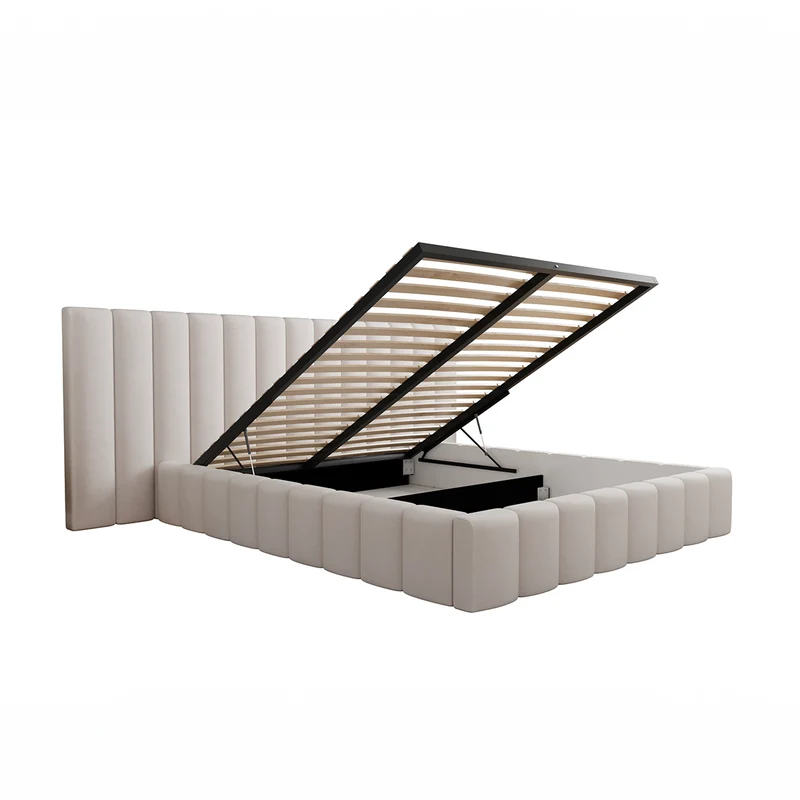 Lit coffre 160x200 sommier inclus Kira Blanc cassé