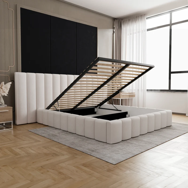 Lit coffre 160x200 sommier inclus Kira Blanc cassé