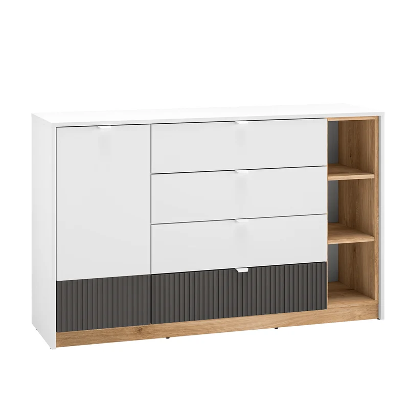 Buffet 1 porte 4 tiroirs Ronan Blanc