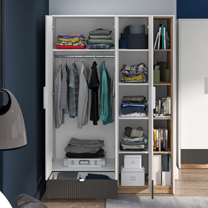 Armoire 3 portes 1 tiroir Ronan Blanc