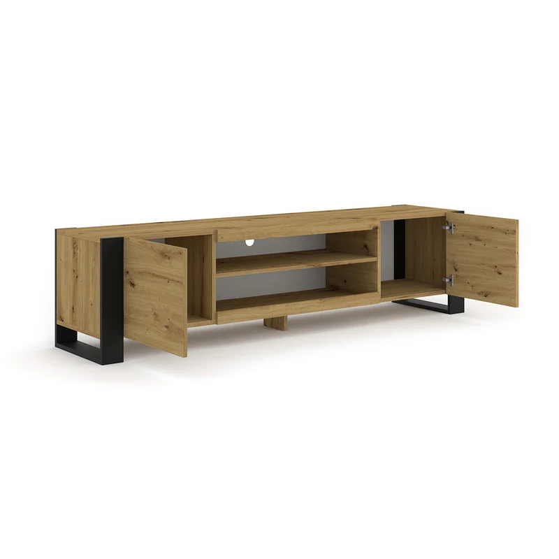 Meuble TV 2 portes 188 cm Gani Bois et Noir