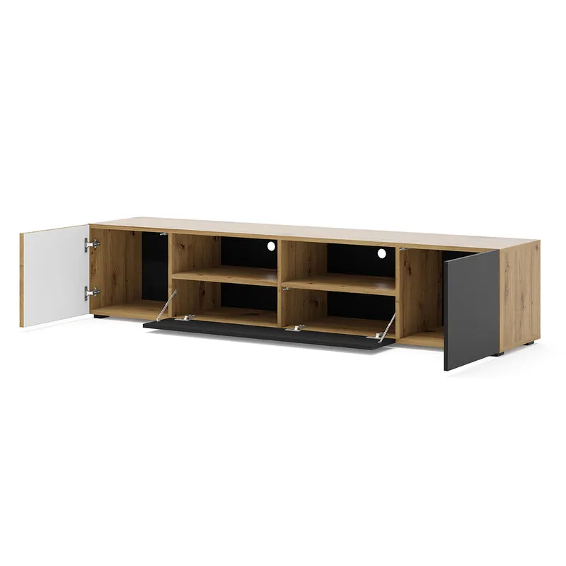 Meuble TV 3 portes 200 cm Nera Bois et Noir