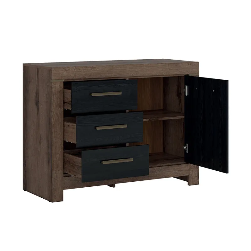 Buffet 1 porte 3 tiroirs Adam Bois et Noir