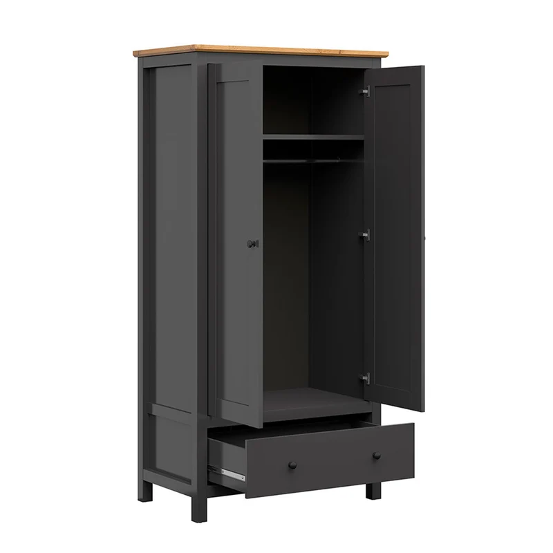 Armoire 2 portes 1 tiroir Duck Gris anthracite et Bois