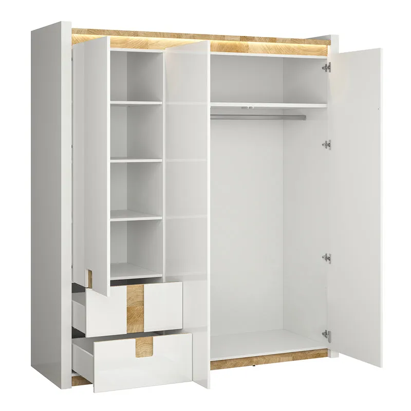 Armoire 3 portes avec LED Helios Blanc laqué et Bois