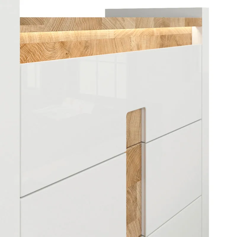 Commode 3 tiroirs avec LED Helios Blanc laqué et Bois