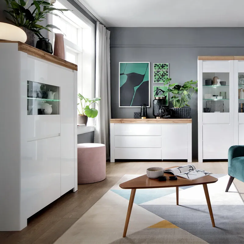 Vitrine 3 portes Hella Blanc et Bois