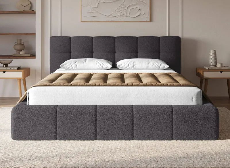 Lit coffre en tissu bouclette gris 180x200 cm MILIE