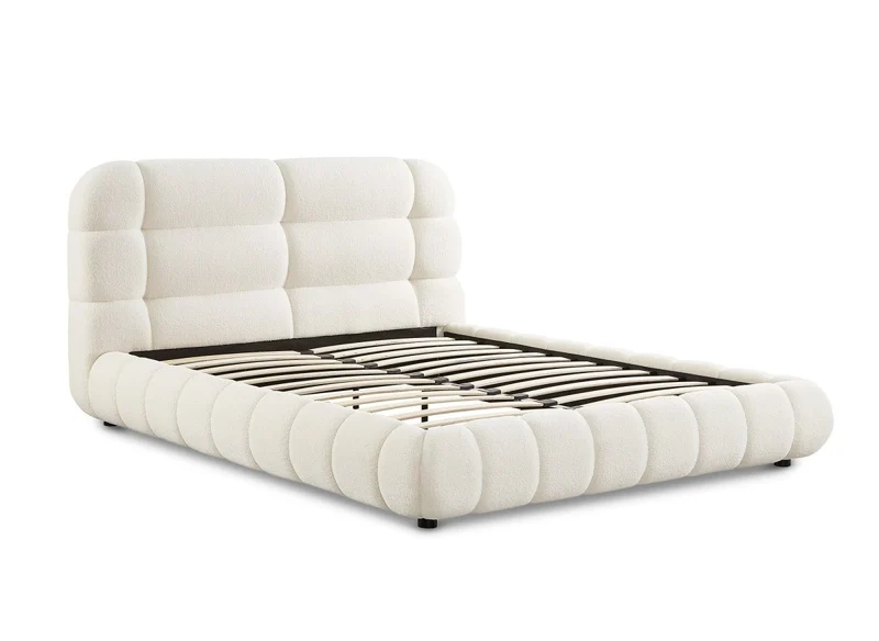Lit double en tissu bouclette écru 140x190 cm YOURI