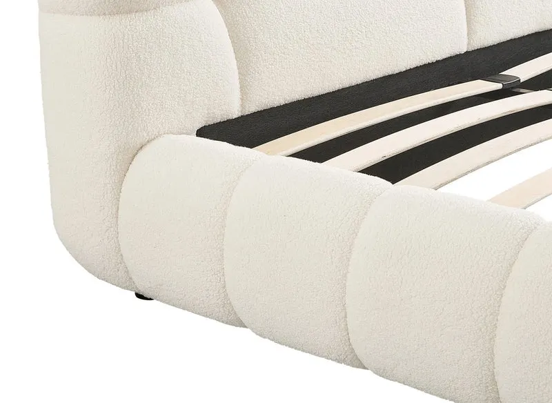 Lit double en tissu bouclette écru 140x190 cm YOURI