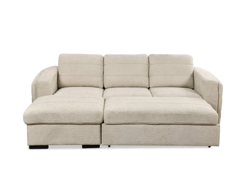 Canapé d'angle convertible avec coffre en tissu bouclette beige CALANDRA - Angle gauche