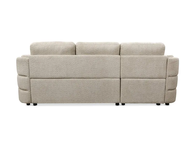 Canapé d'angle convertible avec coffre en tissu bouclette beige CALANDRA - Angle gauche