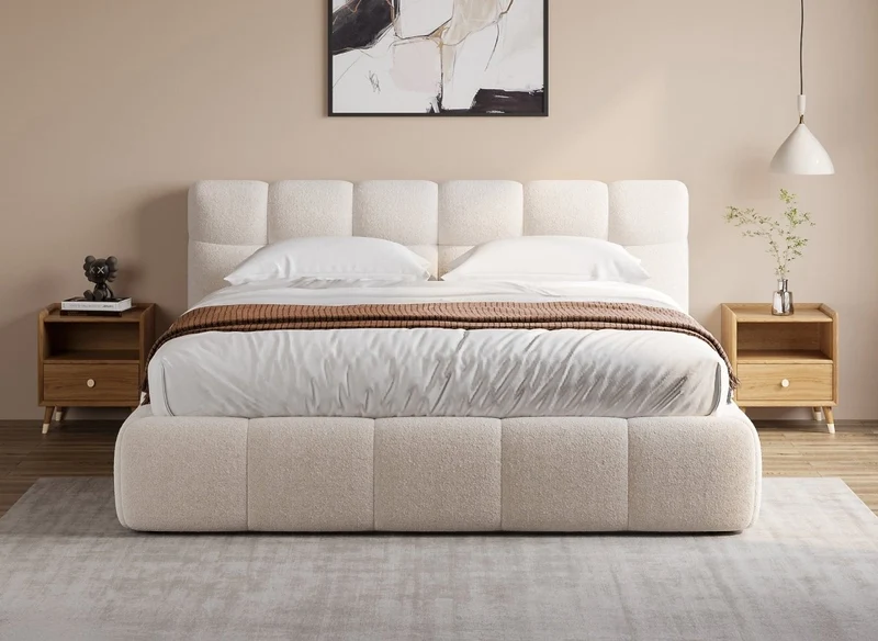 Lit coffre en tissu bouclette écru 180x200 cm GEORGINA