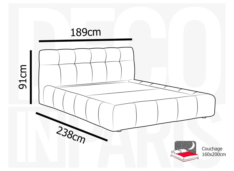 Lit double en tissu bouclette écru 160x200 cm GEORGINA