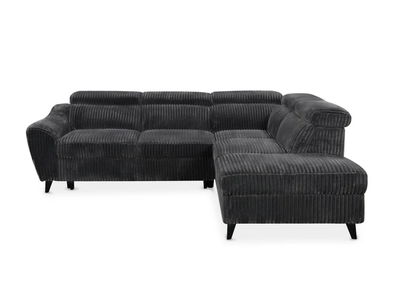 Canapé d'angle convertible avec coffre en velours côtelé épais gris DALTON - Angle droit