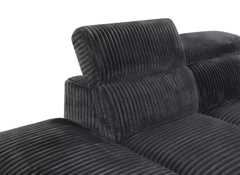 Canapé d'angle convertible avec coffre en velours côtelé épais gris DALTON - Angle droit