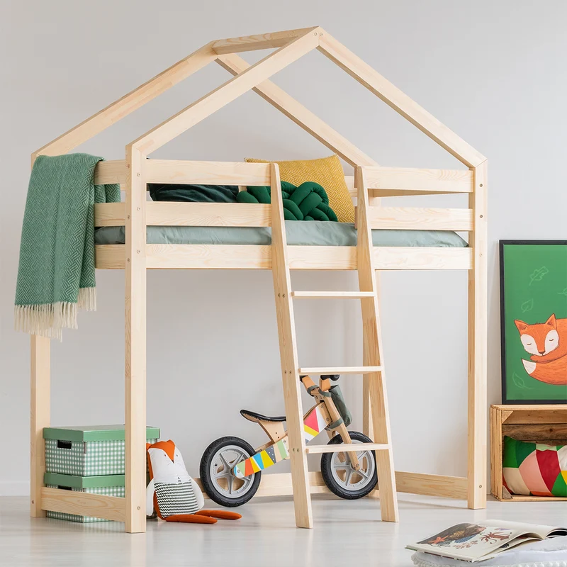 Lit cabane mi-hauteur 70x140 sommier inclus Jeanne Bois