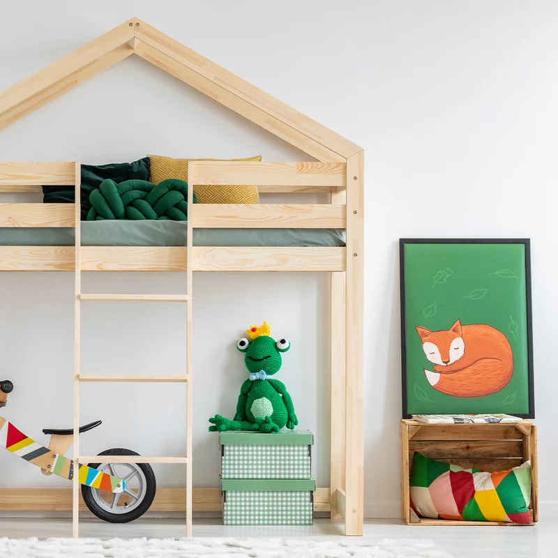 Lit cabane mi-hauteur 70x140 sommier inclus Jeanne Bois
