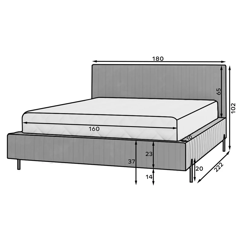 Lit coffre 160x200 sommier inclus Ori Gris