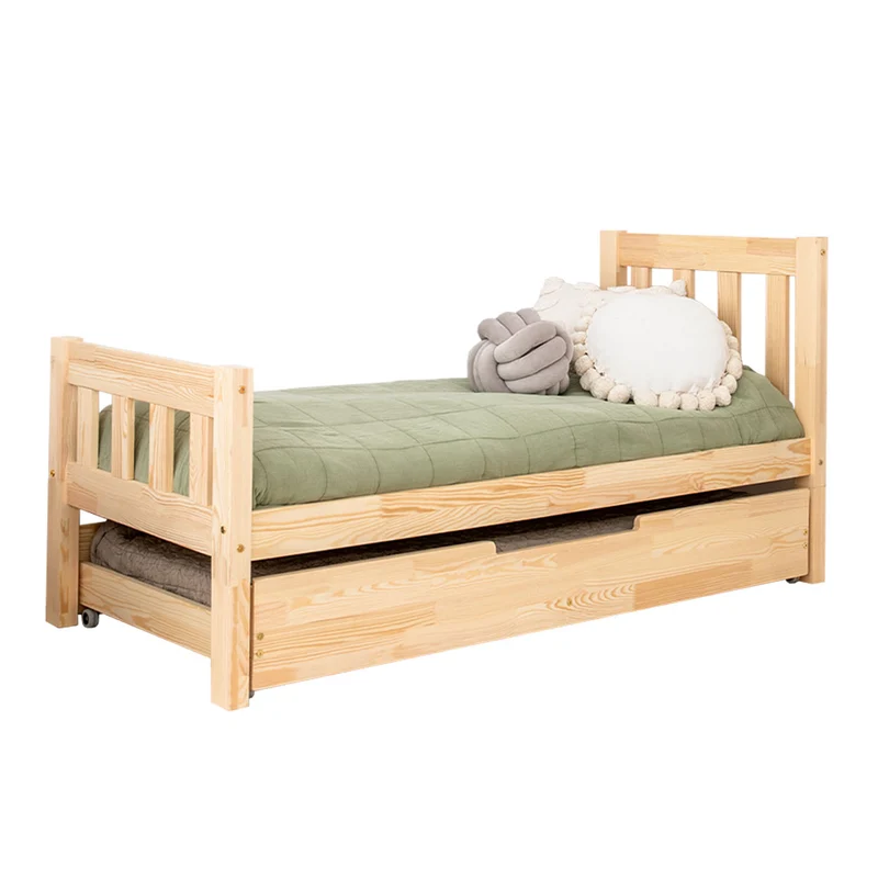 Lit 90x200 sommier et tiroir inclus Adeline Bois